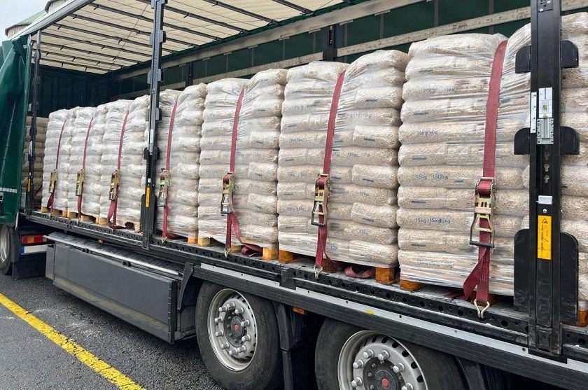 Wood Pellets loading and shipping in truck